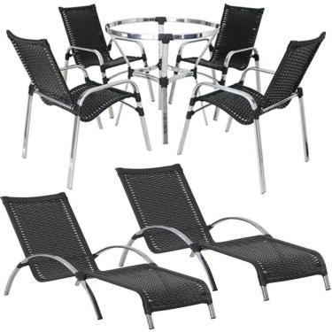 Imagem de 4 Cadeiras E Mesa 2 Espreguiçadeiras E Mesa Preto