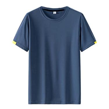 Imagem de Camiseta masculina de secagem rápida atlética manga curta gola redonda camiseta lisa, Cor 4, 5G