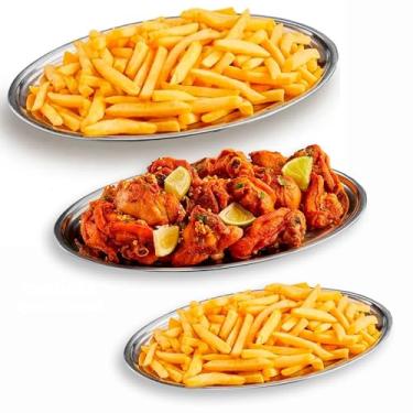 Imagem de Kit 3 Travessa Oval Bandeja Rasa Inox 21 à 30 Cm Porção Bar Cozinha Linha Premium M5 Armarinhos