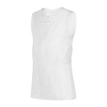 Imagem de Camiseta acolchoada TUOYR para jovens meninos com compressão acolchoada esportiva camiseta protetora canelada protetor de peito exercício extremo, White Padded Vest, Y-S(Chest 25inch~26.5inch)