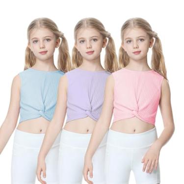 Imagem de B&GCozy Pacote com 3 camisetas de manga curta de malha canelada para meninas 7-15 anos, Rosa/azul/roxo (pacote com 3), GG