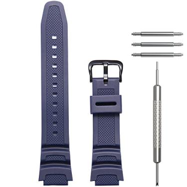 Imagem de Pulseira de relógio de resina compatível com Casio W218H AE-1200 AE1000 AE-1300 F108WH WS1600H pulseira de substituição esportiva à prova d'água (fivela preta azul escuro)