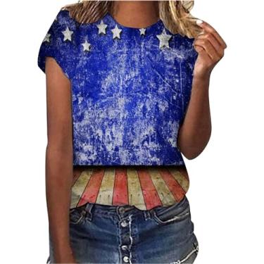 Imagem de Camiseta feminina com bandeira americana patriótica 4th of July Tops Star Stripes Shirt Red White Blue Graphic Tees Túnica Blusa, Preto, G