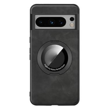 Imagem de LTLMYDAM Capa ultrafina para Google Pixel 8 Pro/8, capa protetora macia de pele de casca de ovelha, com suporte de anel para sucção magnética de veículos, preta, 8Pro