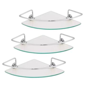 Imagem de Kit 03 Prateleira Canto de Vidro 6mm Incolor para Banheiro, Cozinha, Sala de Estar, Quarto, Sala de Jantar, Entrada, Corredor, Closet, 3 Peças