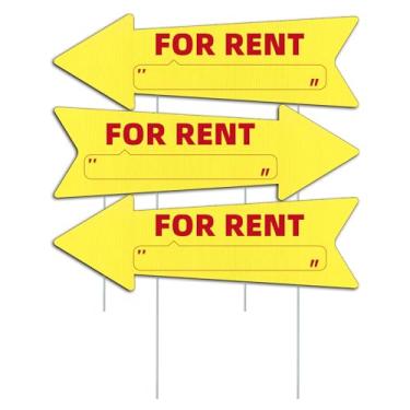 Imagem de Para alugar placas de seta amarela com estacas - 40,6 x 12,7 cm dupla face, placas externas para alugar para negócios, sinais de flecha para quintal, placa de plástico para venda de garagem ao ar