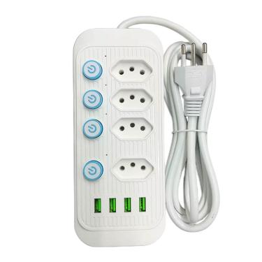 Imagem de Filtro De Linha Regua Energia Extensão De 4 Tomadas + 4 Usb