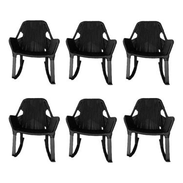 Imagem de Kit 6 Cadeiras de Balanço Athenas Corda Náutica Base em Alumínio Preto/preto