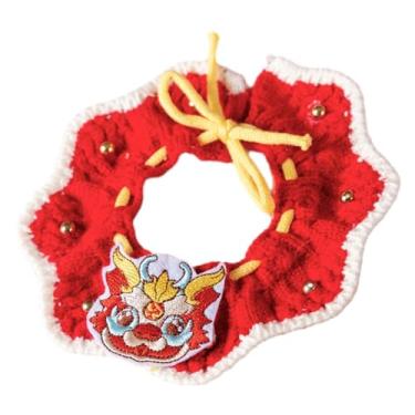 Imagem de Generic Babador de crochê feito à mão com gola de gato de tricô, coleira de gato de malha de ano novo para gatinhos filhotes pequenos e médios meninas meninos, estilo a