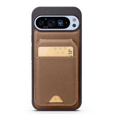Imagem de HAO RIYLN Capa carteira para Google Pixel 9/Pixel 9 Pro/Pixel 9 Pro XL, capa de couro com bloqueio RFID destacável 2 em 1 compartimento para cartão capa de sucção magnética montada no carro, marrom, 9