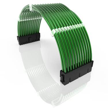 Imagem de LINKUP - Cabo de extensão de energia PC PSU de 50 cm revestido de silicone macio e flexível para rotear personalizado mod c/ pente 1x 24P (20 + 4) placa-mãe ATX 500 mm - verde