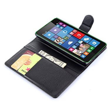 Imagem de Capa para Microsoft Nokia Lumia 535 – Capa carteira flip de couro PU para Microsoft Nokia Lumia 535, capa de proteção de telefone estilo empresarial, capa com [compartimentos para dinheiro e cartão]