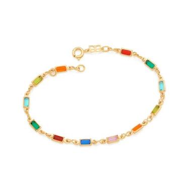 Imagem de Pulseira banhado ouro 3x 24k 18k e 22k feminina colorida fio de pedras