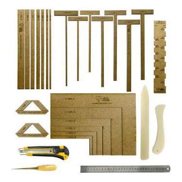 Imagem de Kit Cartonagem Encadernação Gabarito Régua Estilete Vincador - Adb