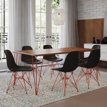 Imagem de Conjunto De Mesa Eames Clips De Ferro Cobre Tampo Amêndoa 135x75 6 Cad