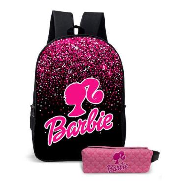 Imagem de Kit Mochila com Estojo Escolar Feminina da Barbie Para Meninas Mundo R