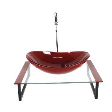 Imagem de Kit Cuba Vidro Oval 10Mm Tampo 50Cm Vermelho Cereja E - Cubas E Gabine