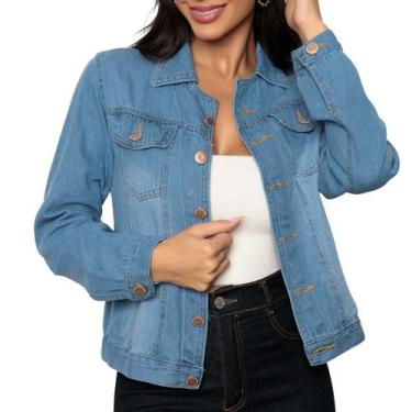 Imagem de Jaqueta Jeans Feminina Simples 100% Algodão - Catarinense, Azul claro,