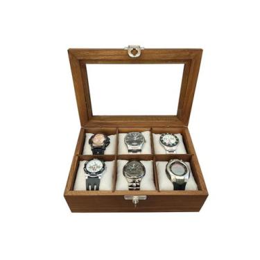 Imagem de Estojo/Caixa Madeira Imbuia Rústica P/06 Relógios - Hobby Artesanato