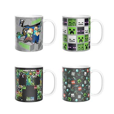 Imagem de Zak Designs Conjunto exclusivo de xícaras de cerâmica Minecraft, canecas de café com alça confortável para presentes de jogadores, seguro para lava-louças e micro-ondas (326 g, conjunto de 4)