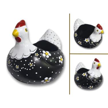 Imagem de Galinha carijó porta ovos cerâmica enfeite de mesa fruteira - Loja Min