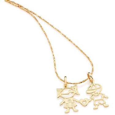 Imagem de Colar Rommanel folheado Ouro Pingente Menina e Menino 531639 541937