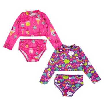 Imagem de Kit 2 Conjuntos Praia Menina Blusa + Calcinha Proteção Solar - Jagar, 