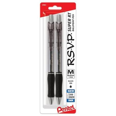 Imagem de Pentel Caneta esferográfica RSVP Super RT, linha média, tinta preta, pacote com 2 - BX480BP2A