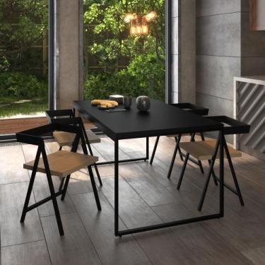 Imagem de Mesa De Jantar Retangular 4 Lugares Preta Industrial Estilo Vintage 12