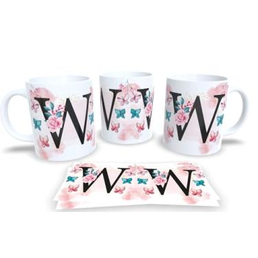 Imagem de Caneca Branca de Porcelana Personalizadas Alfabeto iniciais Nomes (W)