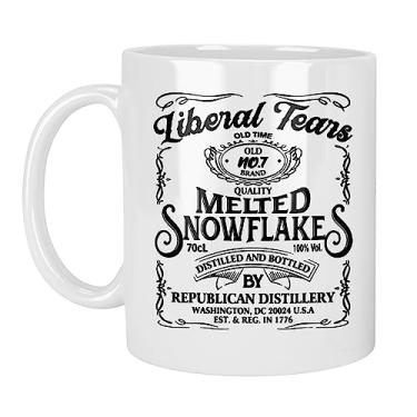 Imagem de Patriots Cave - Caneca de café Liberal Tears Melted Snowflake Label | Republican Distillery Est. 1776 | Presentes conservadores para homens | Presentes de aposentadoria para homens idosos | Xícaras de
