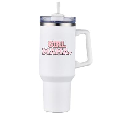 Imagem de Presente para mamãe: Presentes para novas mães - Copo de 1,134 g com alça e canudo - Caneca de café de viagem, presentes de bônus para mamãe nova - Copos isolados, copo de café com tampa e canudo -