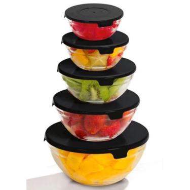 Imagem de Kit 5 Tigelas Potes de Vidro com Tampas Preto - JW SHOP