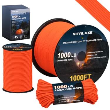Imagem de VITALUXE Corda de paraquedas de 1000 Ib, cordão de paraquedas tático com 12 fios triplos, equipamento de sobrevivência resistente para acampamento, caminhada, ideal para pulseiras, cordões, diâmetro: