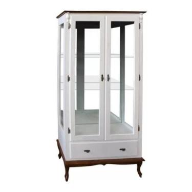 Imagem de Vitrine 165x80cm 2 Portas + 1Gaveta, Prateleiras/Espelho e Pés Luiz XV