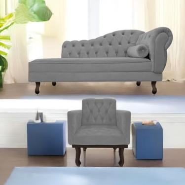 Imagem de Kit Diva Recamier Juliana 130cm Lado Esquerdo e 01 Poltrona Classic Suede Cinza - Amarena Móveis