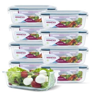 Imagem de Kit 9 Potes Vidro Hermético 640ml Marmita Microondas - U4home