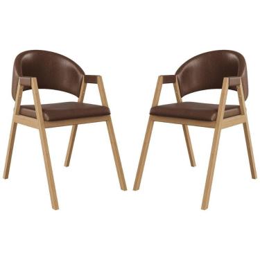 Imagem de Kit 2 Cadeiras Mesa Jantar Suellen Versátil Reforçada Corino Marrom Escuro