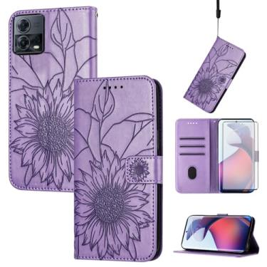 Imagem de Asuwish Capa de telefone para Motorola Edge 30 Fusion/Moto S30 Pro 5G com protetor de tela de vidro temperado e estampa floral, capa carteira de couro com suporte para cartão, acessórios de celular