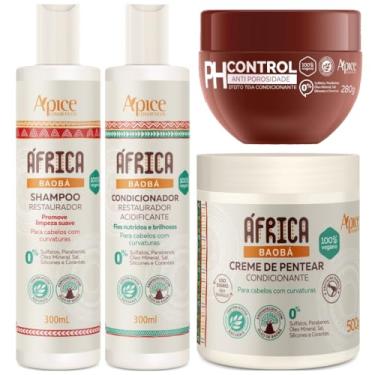 Imagem de Kit Africa Baoba Apse Porosidade Shampoo + Condicionador + Creme Pentear + Mascara Ph Control 280g