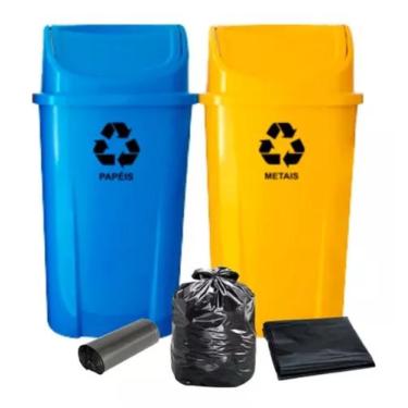 Imagem de Kit 2 Lixeiras Para Coleta Seletiva De 60l Com Saco De Lixo - JSN, Azu