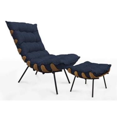 Imagem de Poltrona Costela Com Puff Linho Azul Jeans - Casa & Estofados - Meu La