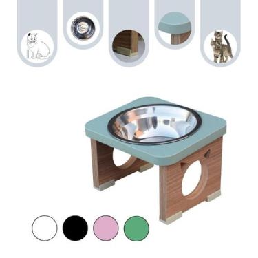 Imagem de Comedouro Gato Pet MDF Elevado Colors Verde - Inox - Maderacco
