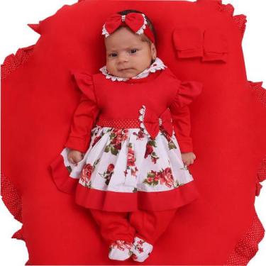 Imagem de Saída de Maternidade Menina Clara Vermelha Floral 05 Peças - Amora Amo