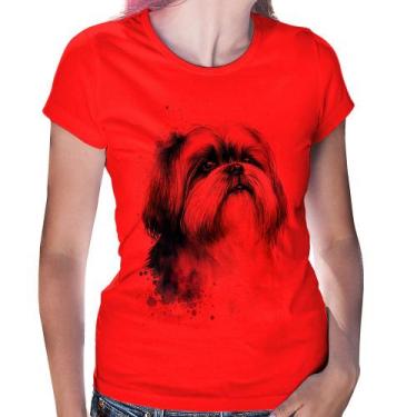 Imagem de Baby Look Cachorro Shih Tzu Watercolor - Foca na Moda, Vermelho, M