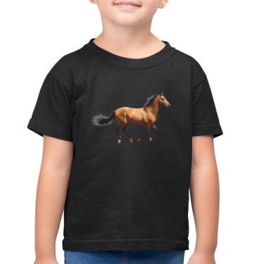 Imagem de Camiseta Algodão Infantil Cavalo Correndo - Foca na Moda, Preto, 8