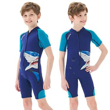 Imagem de Roupa de banho térmica infantil de neoprene de 2 mm com zíper frontal para manter quente para meninos e meninas e crianças pequenas, natação, mergulho, surfe (azul tubarão, 4)