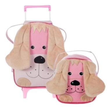 Imagem de Kit Mochila Feminino Masculino Infantil Carrinho Rodinha Com Lancheira