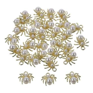 Imagem de diyhub 30 berloques dourados de aranha, mini berloques de aranha, pérolas de acrílico, contas de aranhas para fazer joias, pulseira, colar, artesanato DIY, 15 mm, Metal não precioso, Sem Pedra