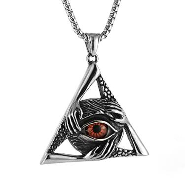 Imagem de STWTR Colar masculino olho que tudo vê mão demônio dragão garra foice deus morte joia retrô colar pingente de aço inoxidável, Aço inoxidável